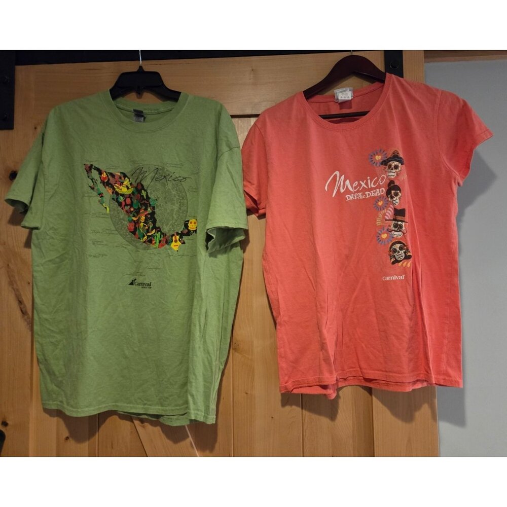 Lot of 2 Carnival Cruise T Shirt Women Size XL Green Day of the Dead Mexico